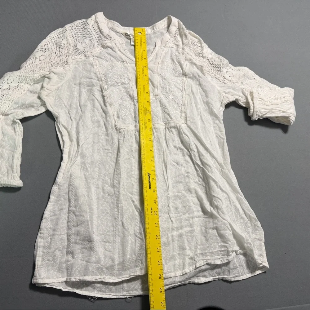 White Lace Tunic Top Boho Cottagecore Embroidered Blouse - Picture 5 of 6